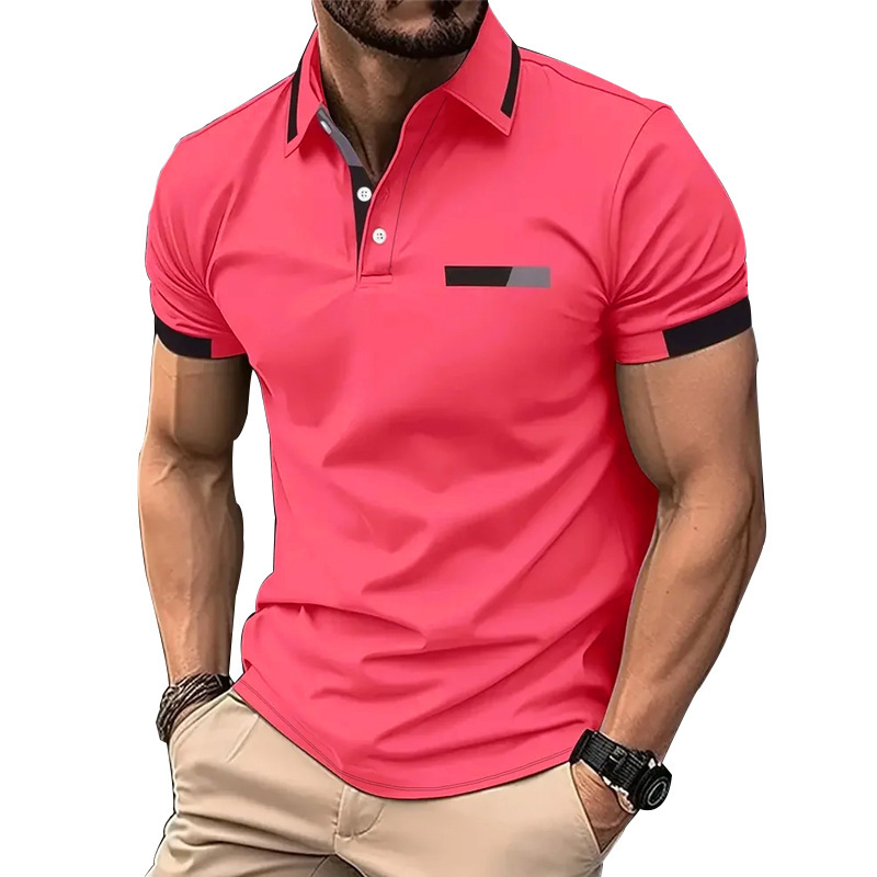 Amazon's New Cross-border Men's Casual POLO ShirT wiTh ChesT Fake Flap PockeT PanTs PrinTed Lapel Business T-shirT for Men