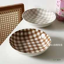 格子控美式复古高级英伦风陶瓷餐具特色小众设计款泡面碗家用时尚