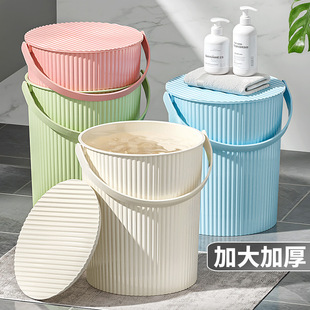 Light Color Storage Bucket Bathing Bucket Stool Plastic Thickened Bathroom Portable Laundry with Lid Color-matching Storage Bucket