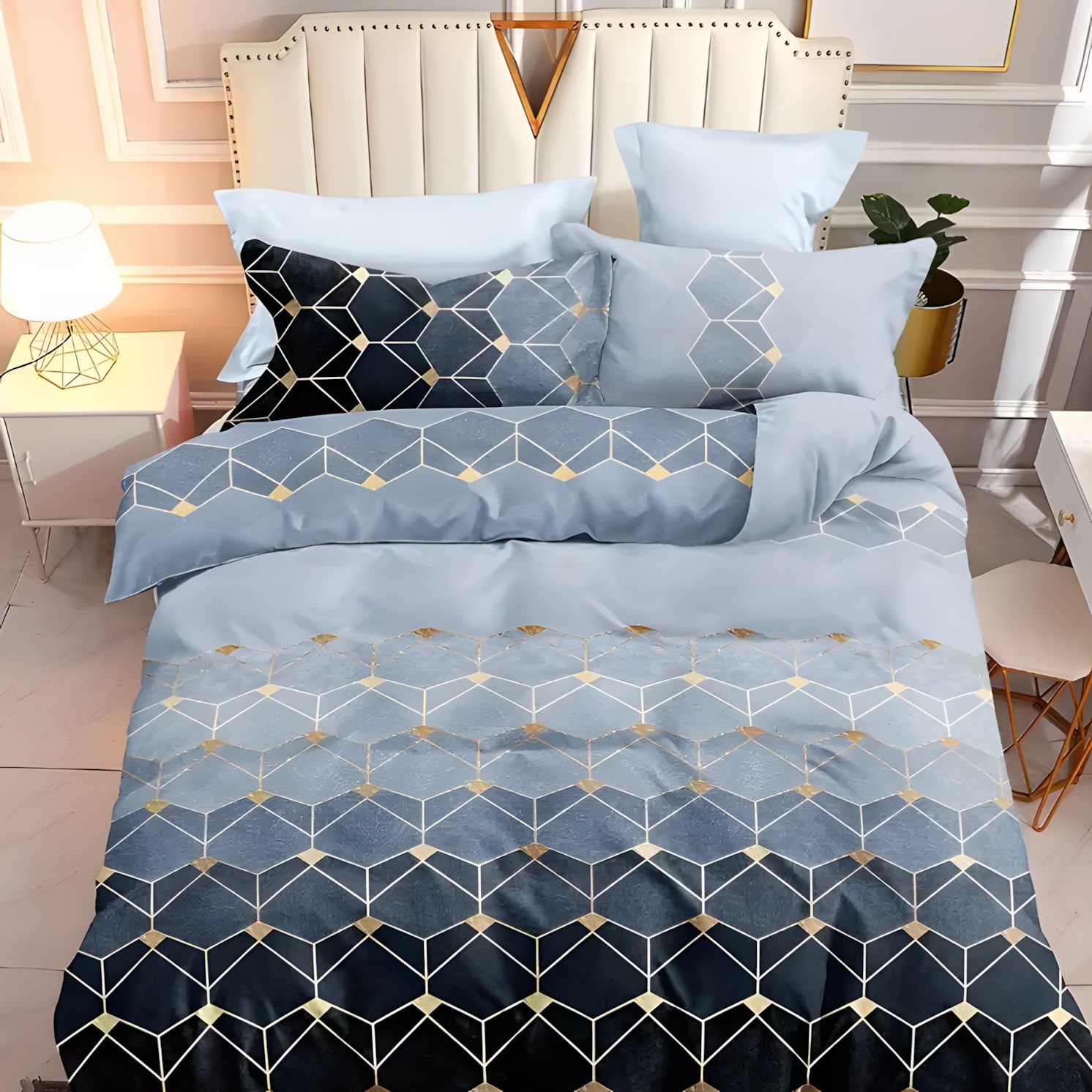 TEMU / JIT Transfronterizo Visita al hogar lujoso ligero de lujo patrón de mármol geométrico 3D impresión digital Kit de colcha