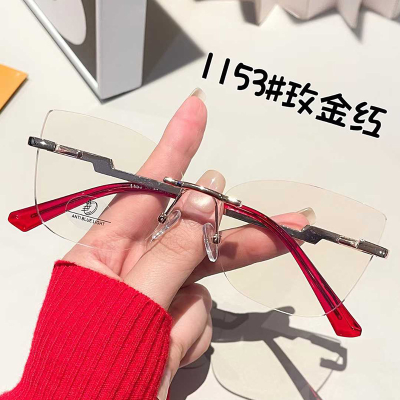 Gafas sin marco en gafas de alto valor facial con gafas de luz azul protectoras miopía para ojos de gato con gafas de luz plana de marco grande
