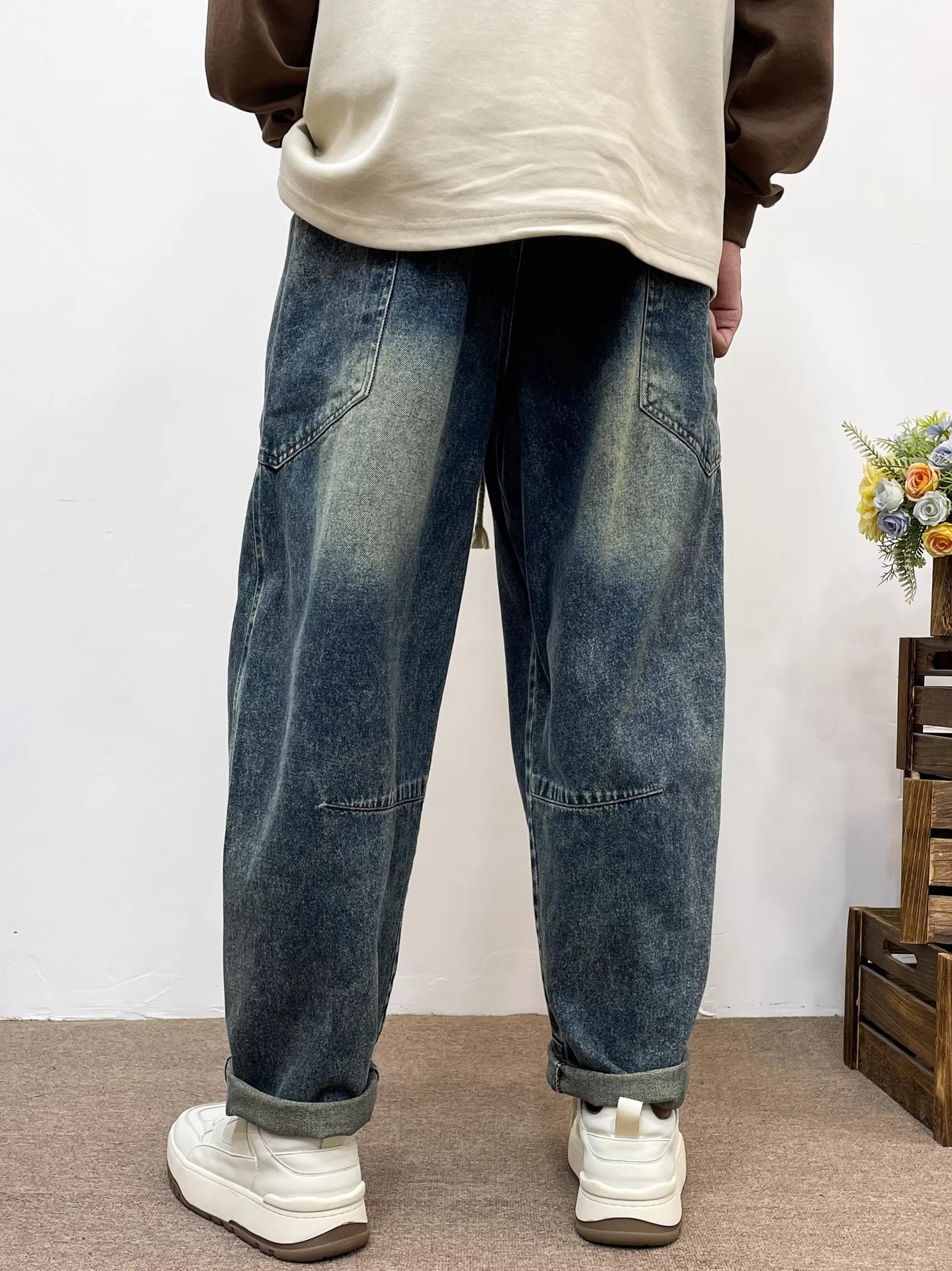 Men's Light Blue Washed Harem Jeans Casual Denim Pants For Men_voghion.com