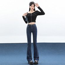 微喇牛仔裤女2024春季新款马蹄裤高腰显瘦美式弹力紧身微喇叭裤子