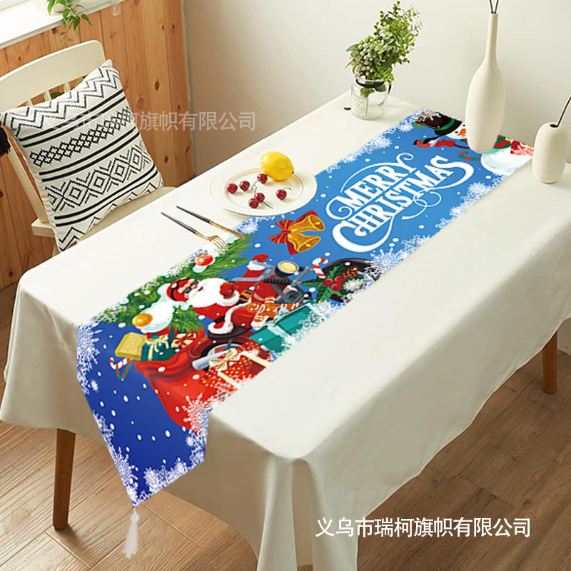 欧美跨境新款圣诞节桌面装饰用品餐布圣诞餐桌布印花拍照桌垫桌旗|undefined