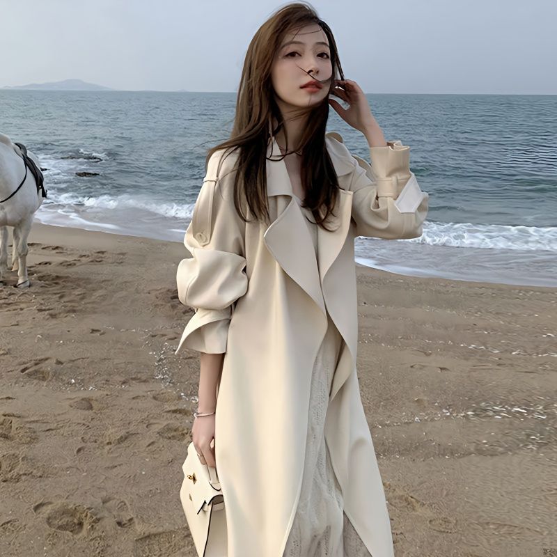 2023 Spring and Autumn New Mid-Length Over-The-Knee Trench Coat for Women Korean Style Student Fashionable Trendy Coat Jacket