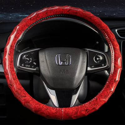 Cross-border exclusive for non-slip peach wood grain car steering wheel cover four seasons universal fashion texture leather wood grain cover (Steering wheel cover) - red-peach-wood-grain-type-o
