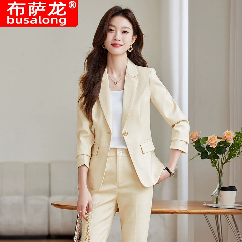 Новый женский профессиональный костюм Busalong с длинными рукавами и брюками, деловой костюм, рабочая одежда для женщин 8220