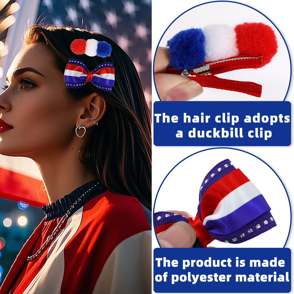 Nueva pinza para el cabello del Día de la Independencia de EE. UU., Clip lateral a rayas rojas, blancas y azules, accesorios para el cabello, estampado de estrellas y rayas femeninas, clip de pico de pato con lazo