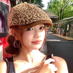 复古豹纹前进帽女美式辣妹风显脸小贝雷帽个性百搭大头围鸭舌帽子