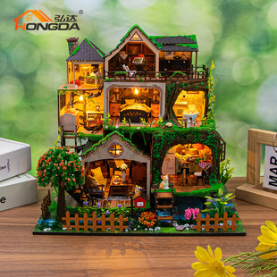 Hongda DIY Miniature Architectural Model Hut Puzzle Wooden Assembly 3D Handmade Forest Fairy Tale Manufacturer Wholesale