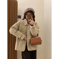 衬衫式拼接轻薄羽绒服女新款冬季宽松时尚羽绒外套白鸭绒