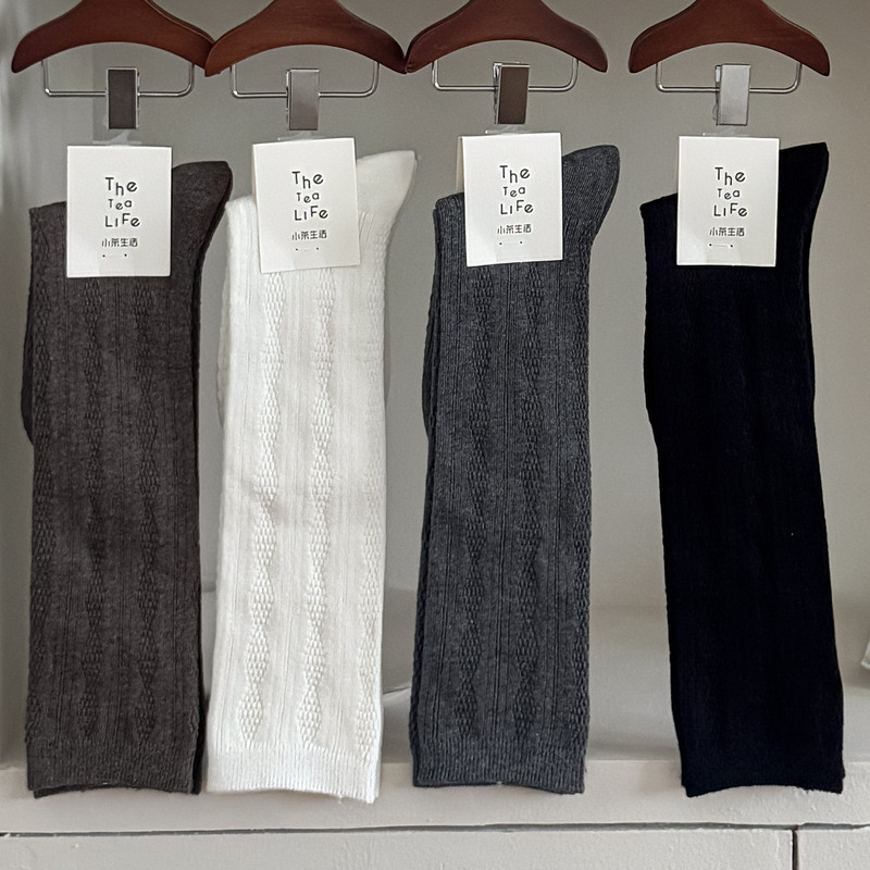 Xiaocha Life Spring and Autumn Retro Calf Socks for Women, Thin Versatile Slimming Diamond Pattern Long Boot Socks, JK Slouch Socks Xiaocha Life Spring and Autumn Retro Calf Socks for Women, Thin Versatile Slimming Diamond Pattern Long Boot Socks, JK Slouch Socks