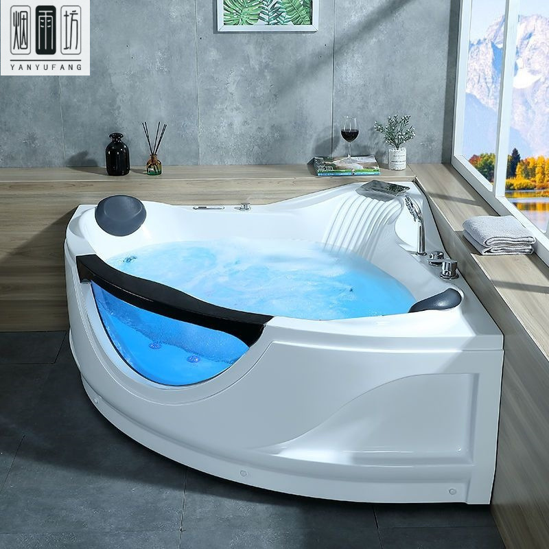 Surf massage bathtub for two people, 1.1/1.2/1.3/1.4/1.5 meters, thermostatic triangular fan-shaped bathtub