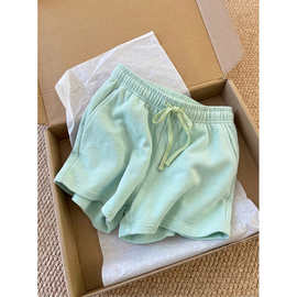 韩版简约薄荷绿休闲睡裤女夏季新款舒适抽绳百搭短裤可外穿家居裤