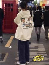 美式连帽卫衣少女大童春秋薄款初中高中大学生宽松休闲外套上衣服