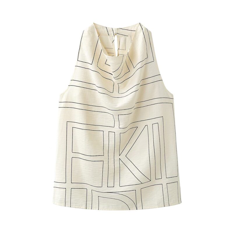 2026 Summer French-Style Geometric Pattern Printed Sleeveless Shirt Vest Top for Women 766933