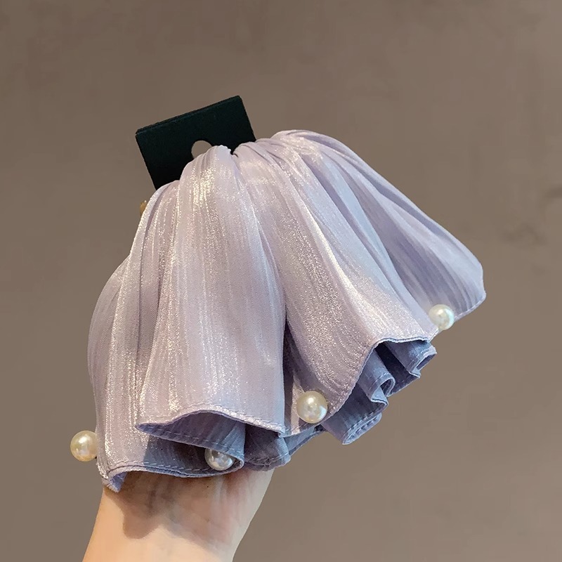 ネットセレブのシンプルな無地の後頭部ヘアクリップ、高級パール気質のプリーツハイポニーテールヘアクリップヘッドバンド|undefined