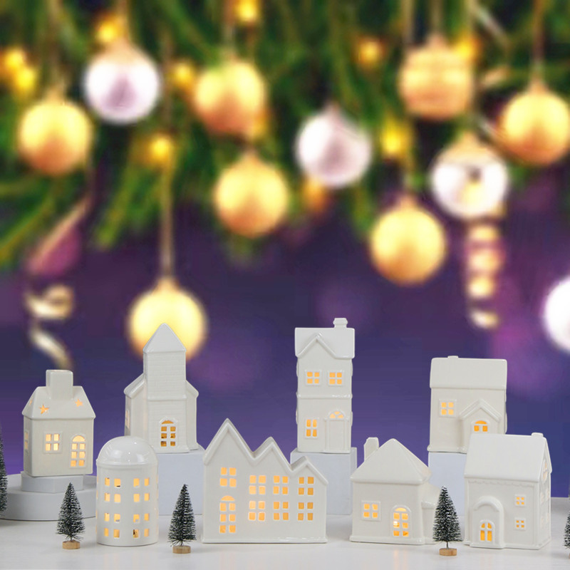 Cruzar la frontera europea y americana estilo cerámica hueco casa LED luz artesanía nuevo estilo europeo decoración creativa Casa de porcelana blanca al por mayor