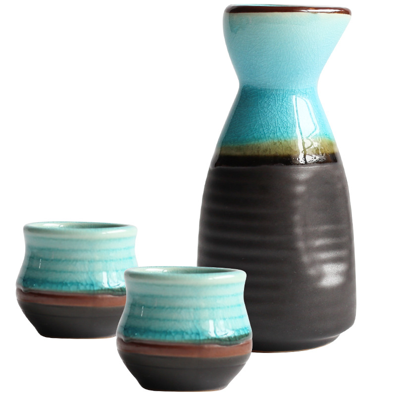 Cruzar la frontera de estilo japonés claro olla de vino comercial jujiu casa vino conjunto pequeña botella de vino separador de vino claro copa de vino hielo grieta porcelana vino conjunto traje