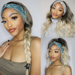Cross-Border European and American Wigs for Women, Long Curly Hair, Ice Silk Headband, Xuchang High-Temperature Silk Manufacturer, Bodywigs, European and American Style