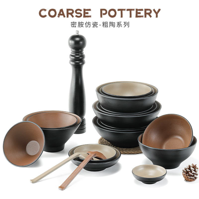 Coarse Pottery Milamine Japanese-style Roodle Bowl Soup Bowl Malatang Large Bowl Porcelain Imitation Plastic Snail Powder Bowl Noodle Restaurant Noodle Bowl Commercial