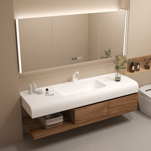 OD59 wholesale simple new Chinese style Corian integrated basin and bathroom cabinet combination smart bathroom sink