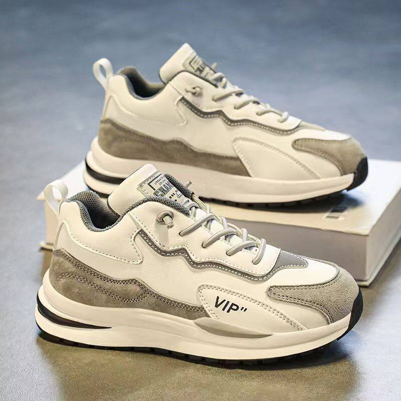 Giày thể thao nam da lì phối lưới đế dày kiểu sneaker thường ngày — H102 màu be, H102 màu trắng, H102 màu xám