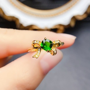 New natural diopside ring S925 silver inlaid main stone 5*5mm Joker net red explosions women's jewelry wholesale