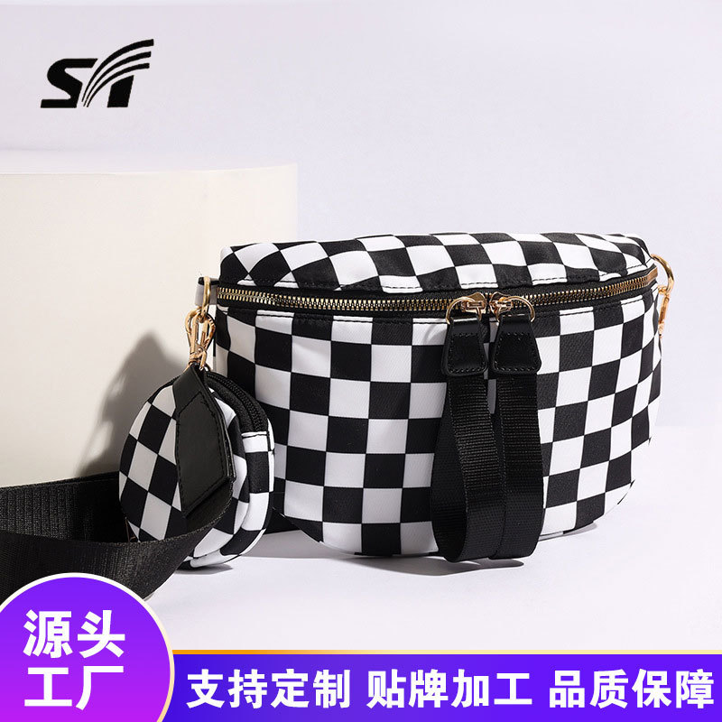 Cross-Border Oxford Cloth New Plaid Design Shoulder Bag for Women, Two-Piece Set, Crossbody Shell Bag, Lightweight Outdoor Waist Bag Cross-Border Oxford Cloth New Plaid Design Shoulder Bag for Women, Two-Piece Set, Crossbody Shell Bag, Lightweight Outdoor Waist Bag