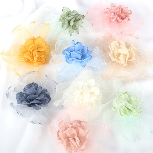 10cm organza flower handmade diy jewelry flower chiffon burnt edge flower accessories hairpin headdress brooch accessories