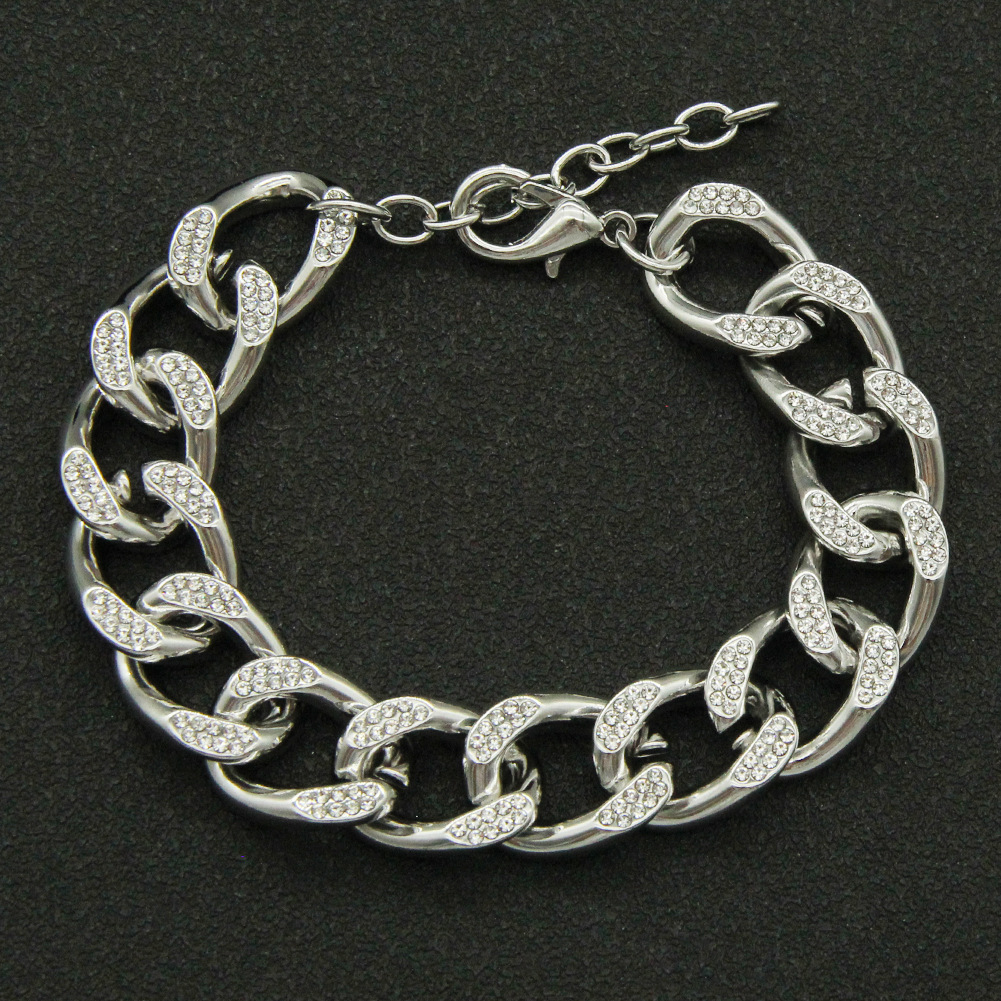 Cuban Link Chain Curb Chain Chain Type 1 Piece Quantity Holiday, Daily Occasion Vacation Classic Style Solid Color Alloy Inlay Zircon Men's Chain Bracelet Men Hip Hop Bracelets
