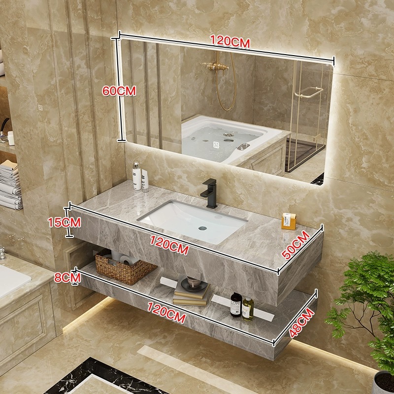 1.2 Espejo cuadrado inteligente de cuenca cerámica de placa de roca de dos capas