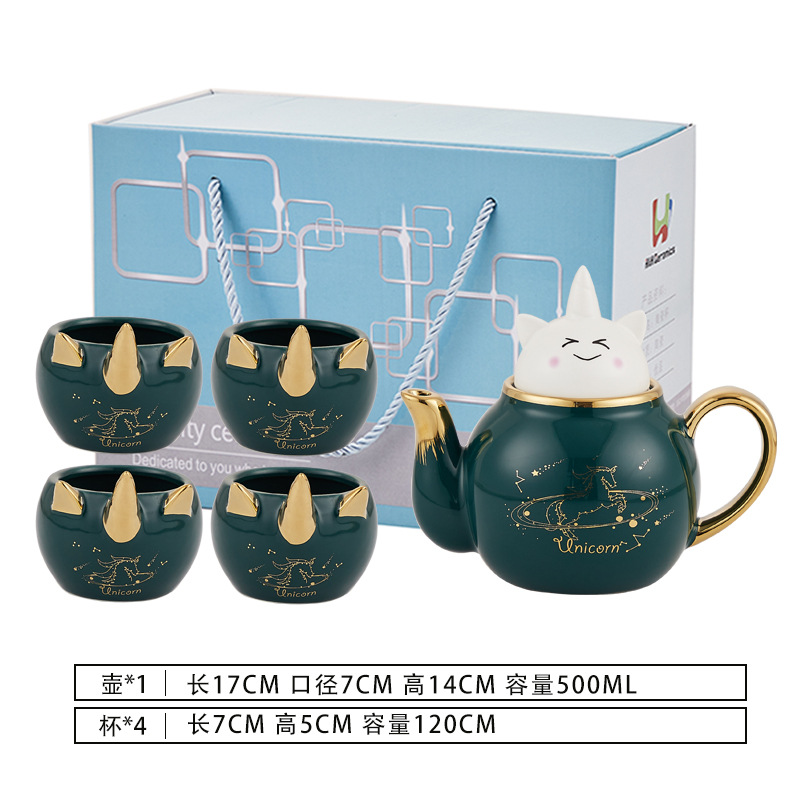 Luz nórdica de lujo flor y hierba tetera traje lindo unicornio tetera taza de té de cerámica con regalo de mano entrega de una sola pieza