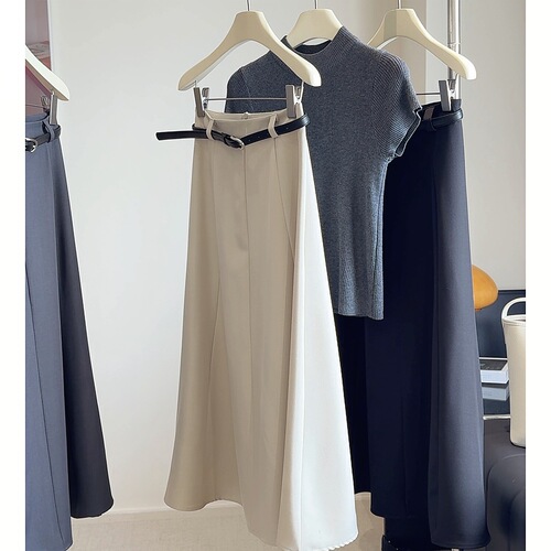 Flowing A-line Maxi Suit Skirt for Women, 2025 Autumn – Elegant, Slimming Mid-Length Umbrella Design for Professional Commuting
