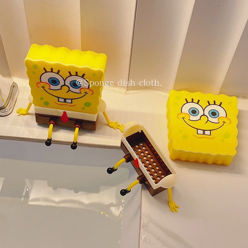 新しいクリエイティブなスポンジボブ排水ラックかわいいキッチン収納シンク排水ラック壁掛けかわいいスポンジワイプ|undefined