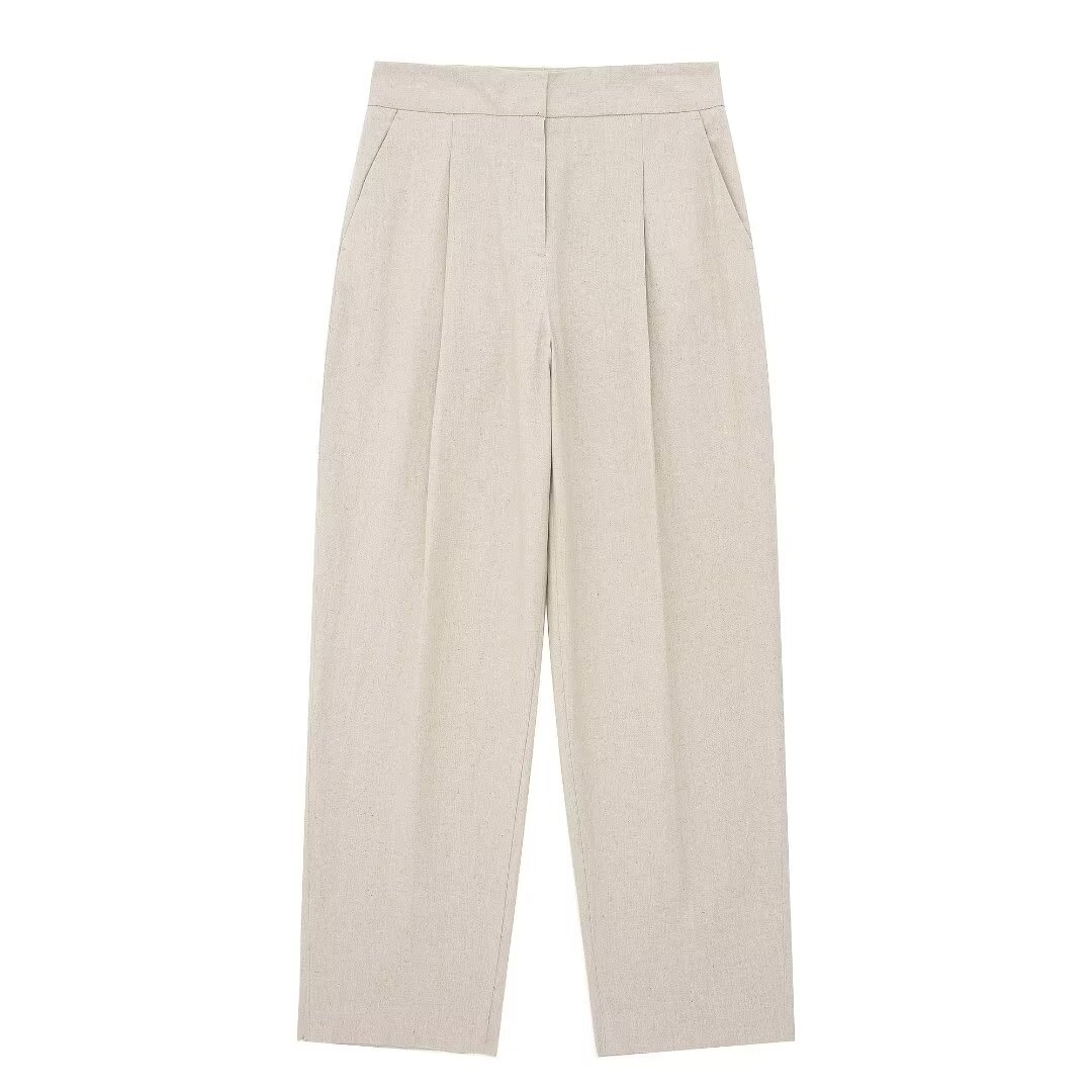 Women's clothing 2024 summer new linen blend short suit jacket straight leg pants set_voghion.com