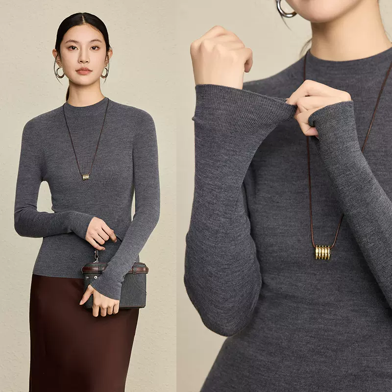 100羊毛打底衫岛精18针扬子纱可机洗亲肤修身无缝一体针织毛衣女