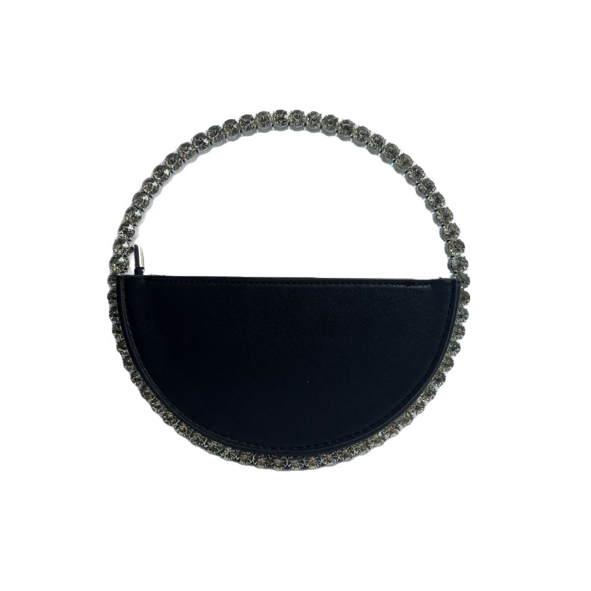 Elegante pochette semicircolare con paillettes e diamanti scintillanti, perfetta per feste serali e feste femminili._voghion.com