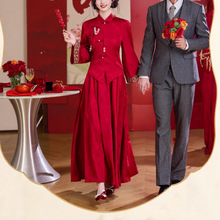 新中式高端提花重工钉珠盘扣上衣淑女半身裙新娘喜庆订婚结婚套装