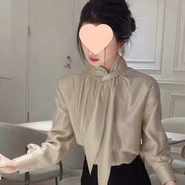 香槟色衬衫女秋2026新款漂亮巨好看重要场合飘带上衣