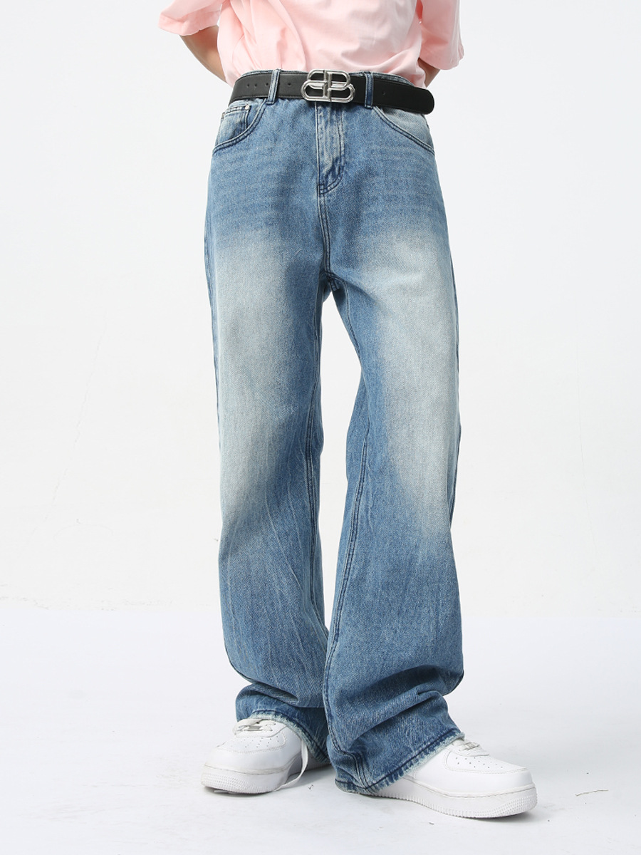 MTLCLOTHES Hombres| 2024 primavera nuevo producto limpio ajuste recto colgar lavados con agua vaqueros sueltos