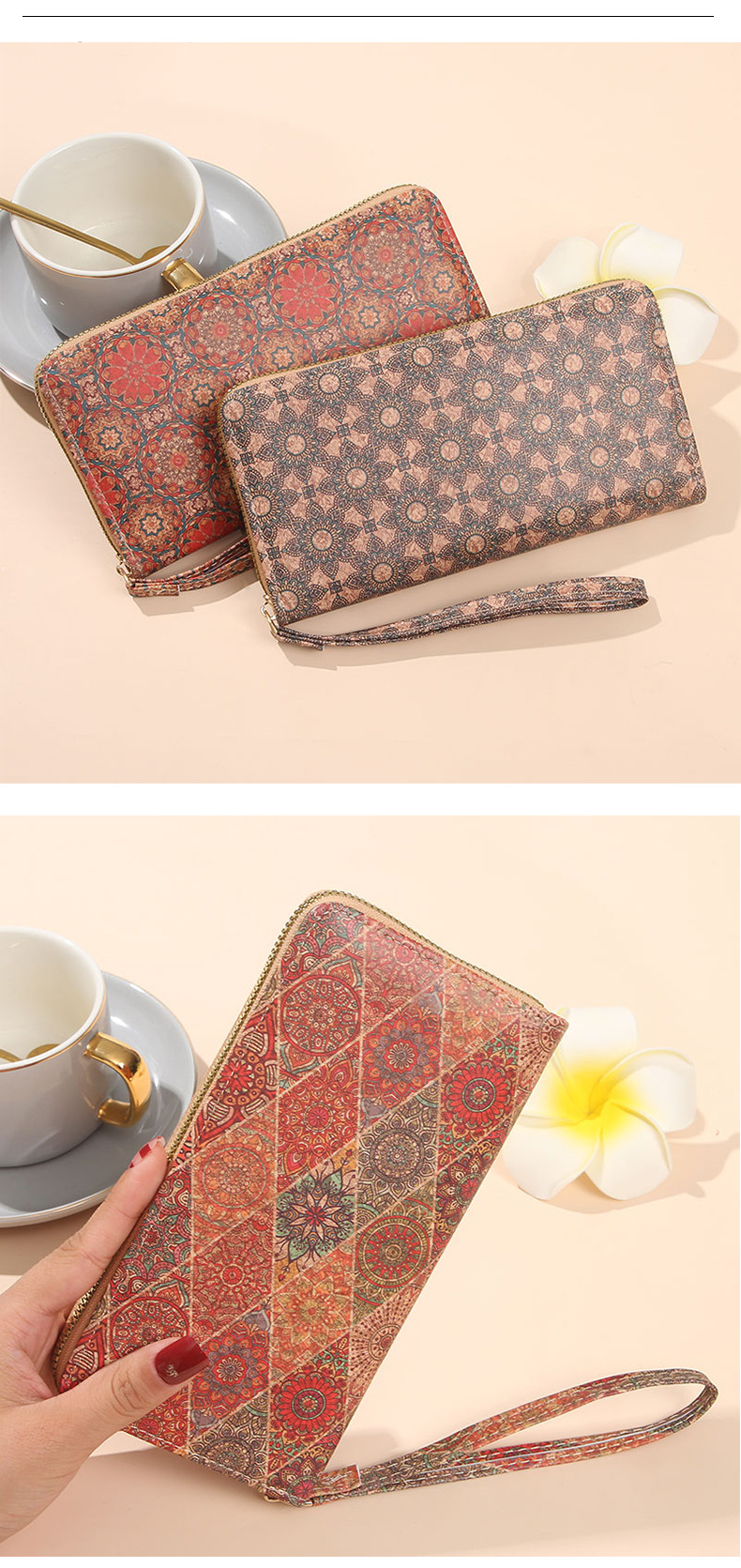 90g Weight Polyester Lining Material Zipper Closure Type Long Wallets Bags Type 1 Piece Quantity Daily Occasion Pu Leather Material Geometric Pattern All Seasons Season Women's Gender Vintage Style Style Square Shape Women's Geometric Pu Leather Zipper Long Wallets 11