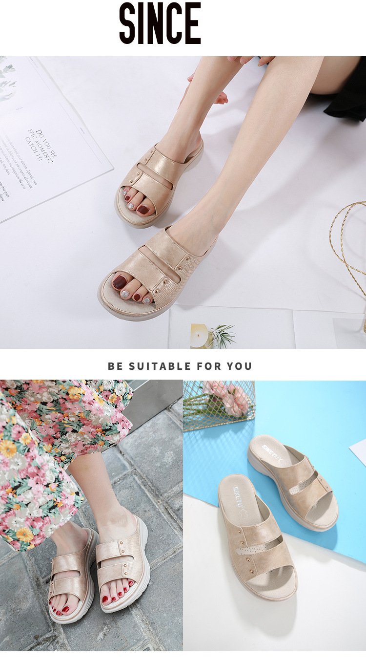 Sandal nữ đế xuồng da thật mùa hè 2026, phong cách thể thao đính đinh, size lớn — Màu xanh lam, Siêu nhẹ/thoải mái/chống trượt/sau khi bán lẻ, Màu xanh lá, Màu mơ chi tiết 16