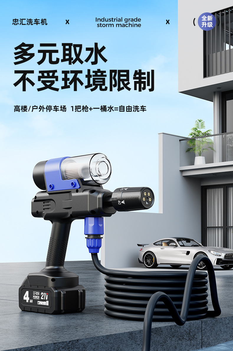Cross-Border Household Wireless Car Washing Machine, New Three-In-One High-Pressure Water Gun, High-Power Rechargeable Lithium Battery Car Washing Machine