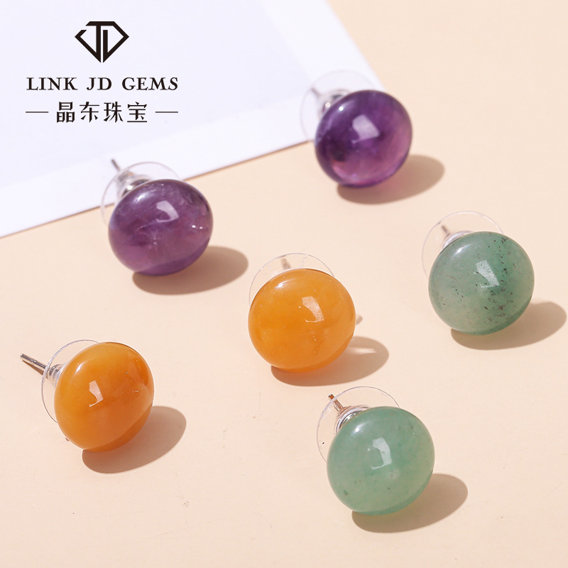 晶东珠宝  天然水晶玉石福豆耳钉女生时尚优雅秋冬高级感耳饰批发