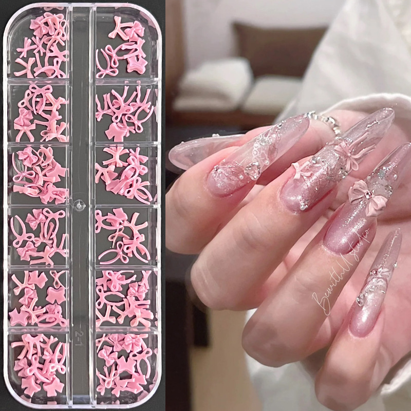 彩色蝴蝶结美甲饰品小红书同款奶油粉飘带领结穿戴甲指甲装饰配件|undefined