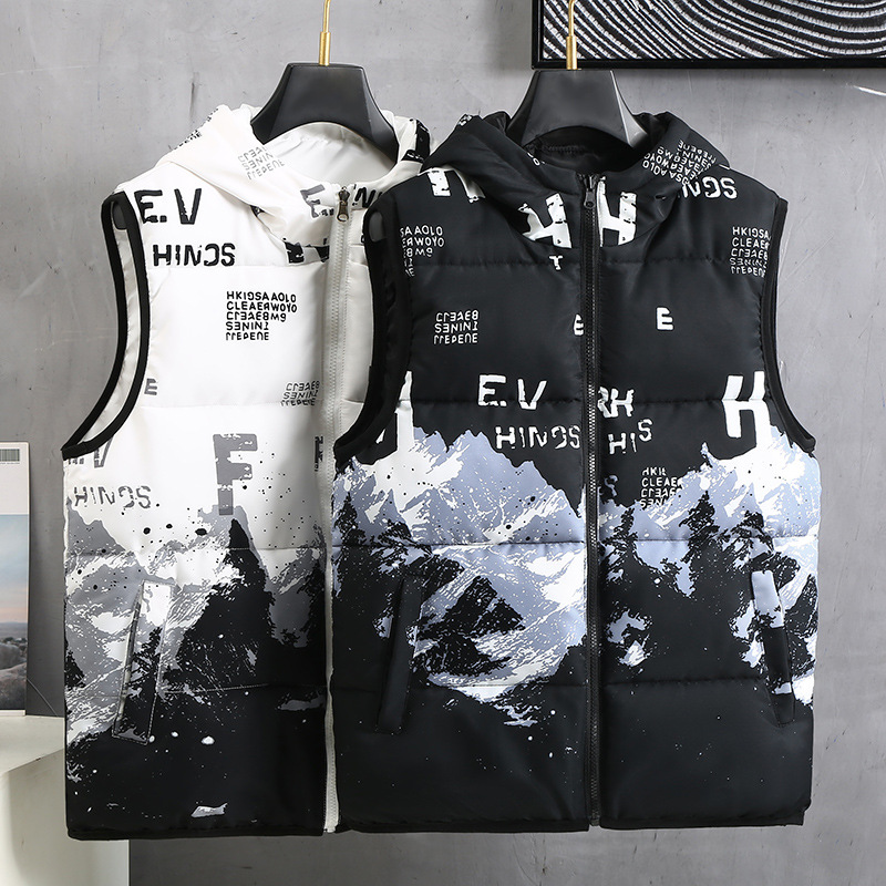 Daunenweste Herbst und Winter Neue Herrenbekleidung Kurzmantel auf beiden Seiten Lose Kapuze Beliebtes Baumwoll-Tanktop_voghion.com