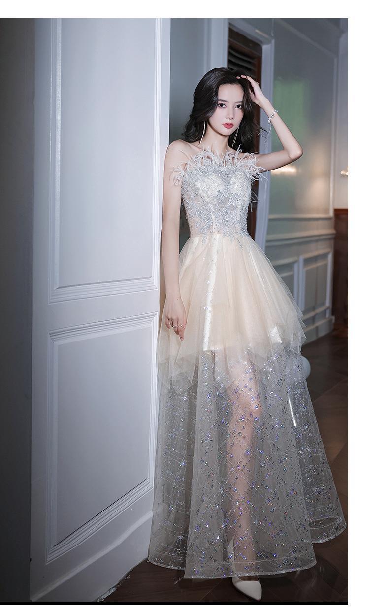 Đầm dạ hội nữ ôm body cổ yếm tay bồng thiết kế cổ tích — Mẫu dài màu sâm panh chi tiết 9