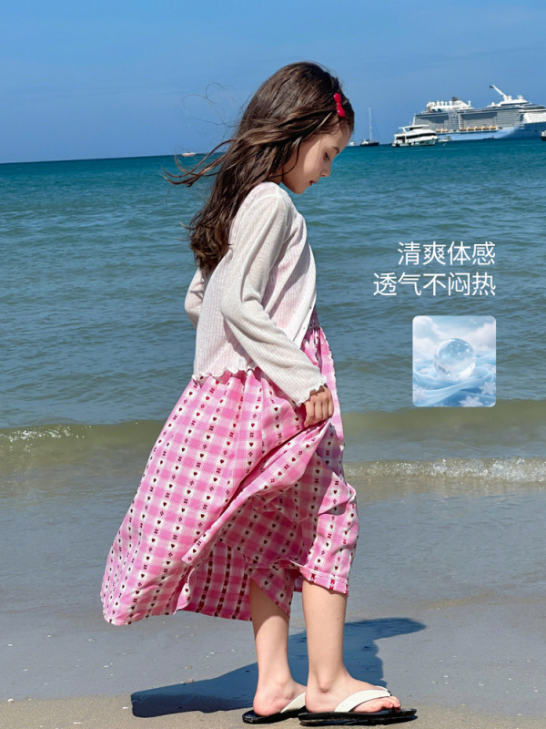 Tutu ゾウ子供服女の子サマードレス 2025 新しい子供サスペンダースカート女の子チェック柄ベストドレス女性|undefined