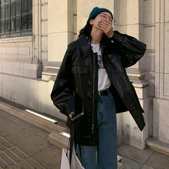 秋季新款黑色皮衣外套女复古秋韩版宽松显瘦港风机车皮夹克